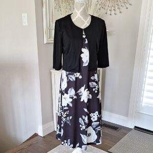 Black and White Floral Dress with Jacket